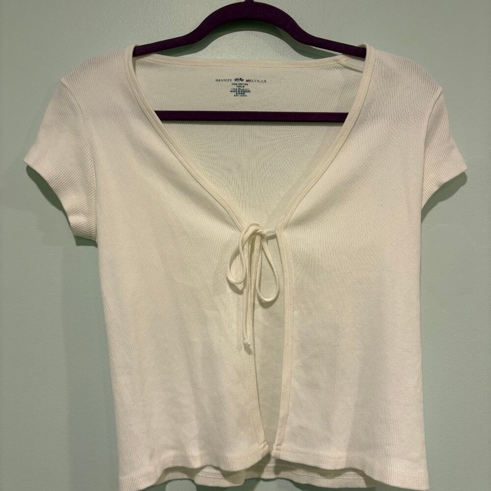 Brandy Melville White Tie T-Shirt - Size O/S